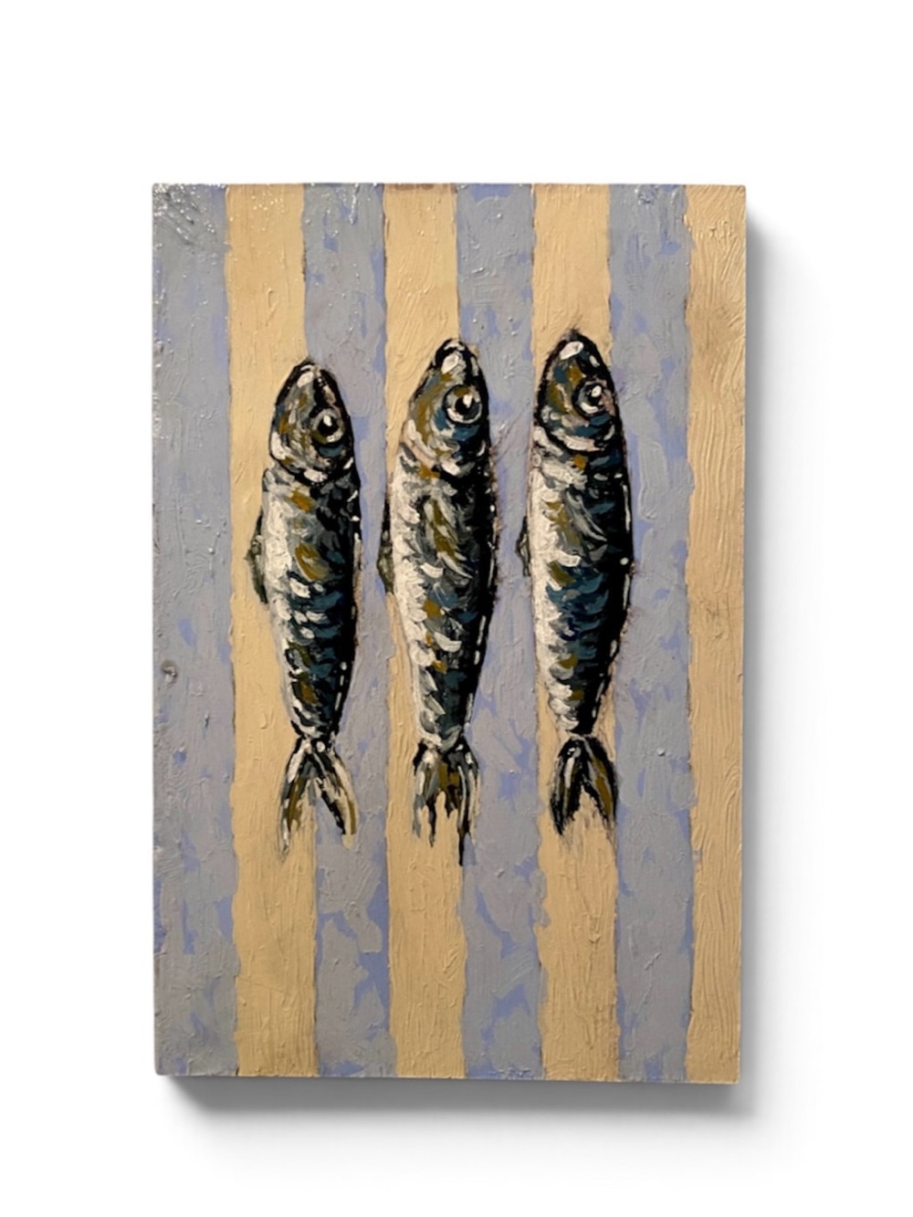 Sardines Still Life Painting Art in Blue & Cream Stripes